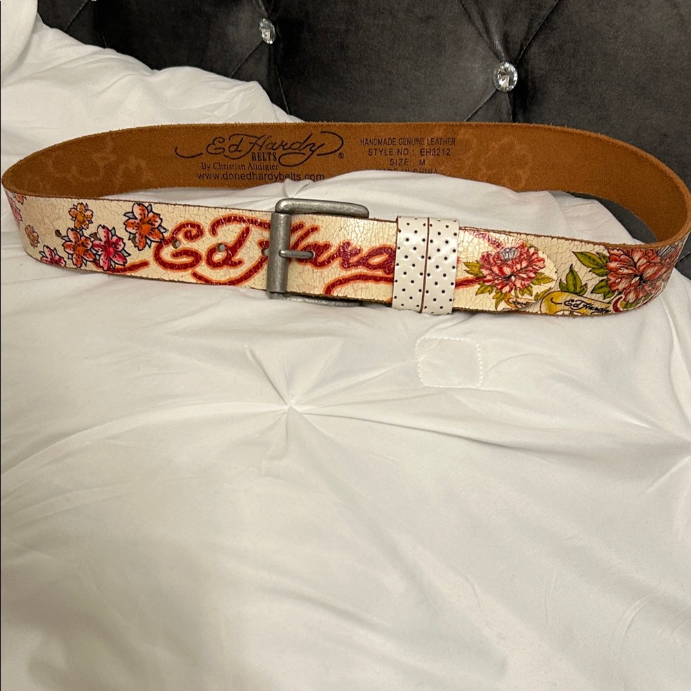 Ed Hardy Floral Leather Belt - Multicolor